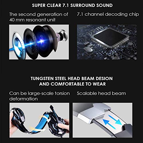 WHSS Gaming Headset, Wired Stereo Ruisonderdrukking Over Ear Hoofdtelefoon Met Microfoon LED Light For For PS4, XBOX 360, XBOX ONE, Computer, Mobiele Telefoon, Computer Game (rood/Blauw) - Afbeelding 4