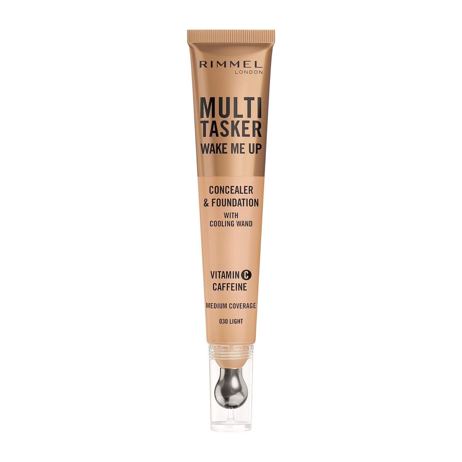 Rimmel Multi Tasker Wake Me Up rozświetlający korektor z masującym aplikatorem, witaminą C i niacynamidem, 30 Light, 20 ml
