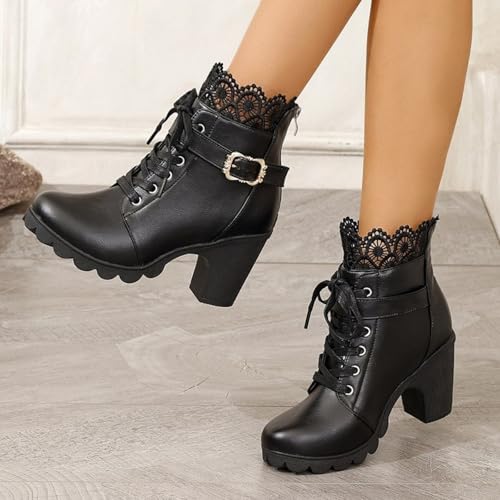 Cathalem Platform Boots for Women Goth Chunky High Heel Ankle Booties Lace Up Punk Combat Boot Shoes3