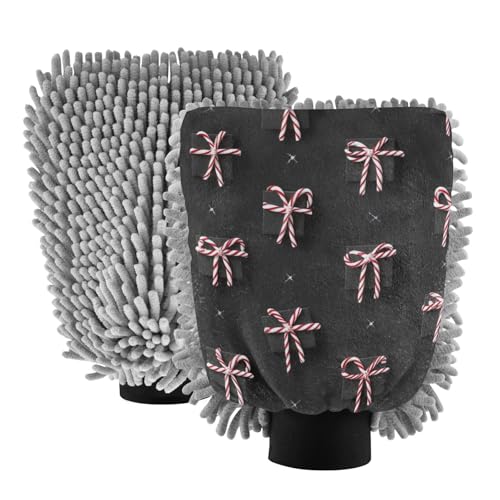 STAYTOP Dark Style Bow and Box Car Wash Mitt Microfiber, 2Pcs Scratch Free Lint-Free, Premium Chenille Microfiber Mitt Car Wash Brush-L