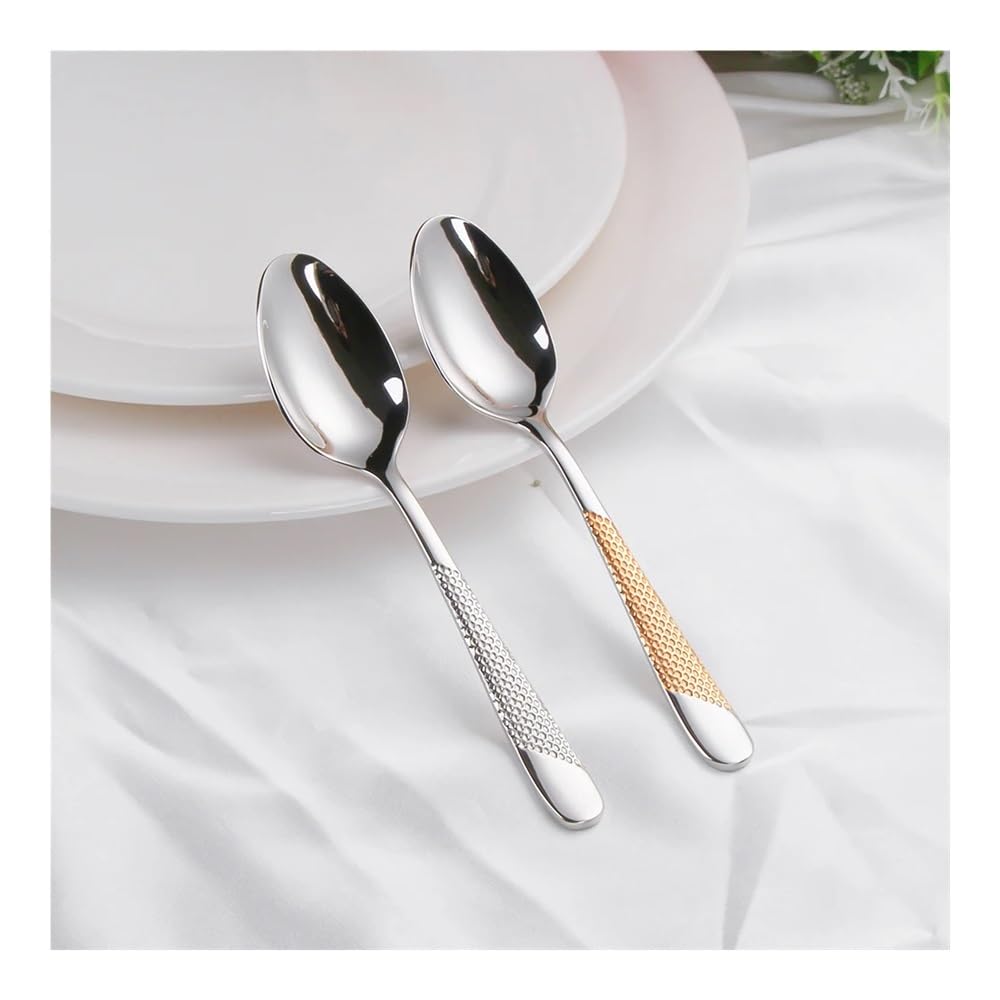 Cucharas de café de acero inoxidable de 5.8 pulgadas, 6 cucharaditas de postre doradas, cucharas de metal plateado, cubiertos pequeños, aptas para lavavajillas (8)