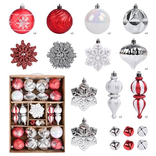 Beinhome Set di 40 palline di Natale da 7 cm, da appendere, infrangibili, per decorazioni per albero di Natale, forme e dimensioni assortite