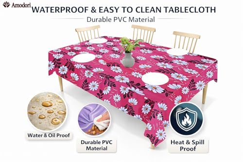 Image of Waterproof Dining Table Cover | PVC Table Protector | Dustproof Spill Proof Cover for Home & Kitchen (floral-21, 40x60 Inches (4 Seater))
