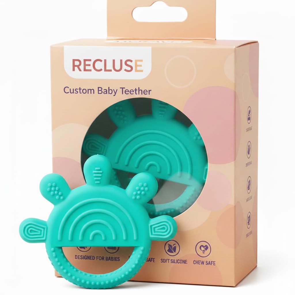 RECLUSE Baby Teether Toy for Infants and Toddlers, BPA-Free Food-Grade Silicone Teething Ring with Multi-Texture Chew Sunrise Green, Soft Gum-Soothing Design, Easy Grip, Non-Toxic, Washable Safe Baby-image-40
