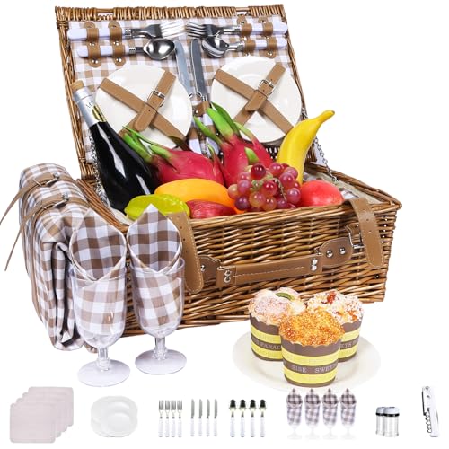 Neti Neti Cesta de piquenique de vime para 4 pessoas com refriger...