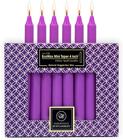 CocoSoy Organic Mini Taper 4" Hand-Poured Botanical Candle for Spells Chime Rituals Prayer Witchcraft Supplies. Cute Party Birthday Candles. Premium Coconut Soy Wax 20-Pack Purple Candles