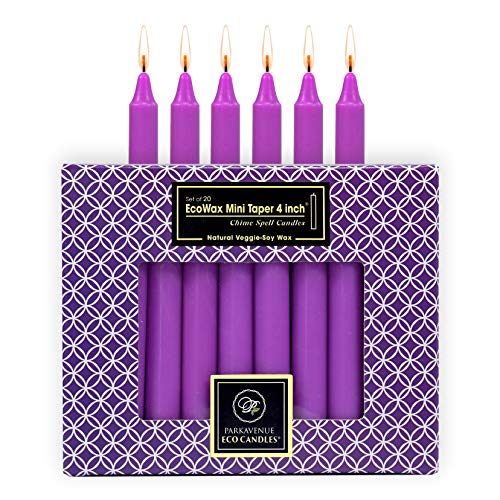 Cocosoy Organic Mini Taper 4" Hand-Poured Botanical Candle For Spells Chime Rituals Prayer Witchcraft Supplies. Cute Party Birthday Candles. Premium Coconut Soy Wax 20-Pack Purple Candles #TOP1