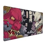 SEIFUD Gaming Mouse Pad, XXL Non-Slip Rubber Base, Waterproof with Stitched Edges, Japanese Demon Mask Design, 35.4 x 15.7 inches