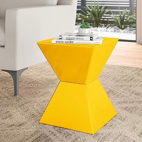 Image of Wooden Block Accent Side Table in Antique Wooden Design, Fully Assembled, End, Bedside Table and Nightstand, for The Living Room and Bedroom-Yellow