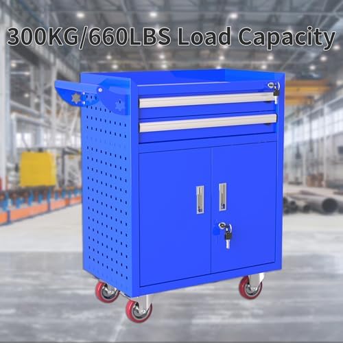 Heavy-Duty Rolling Tool Chest with 2 Lockable Drawers, Portable Metal Tool Box for Garage, Workshop Organization and Storage Solutions, Durable Tool Storage Unit