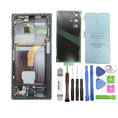 Original LCD Screen Replacement for Samsung Galaxy S22 Ultra 5G S908E S908E/DS S908U S908W S908B/DS 6.8 Inch+Black Frame+black back cover+protector film+tools Touch Screen Assembly by R RONPHONE