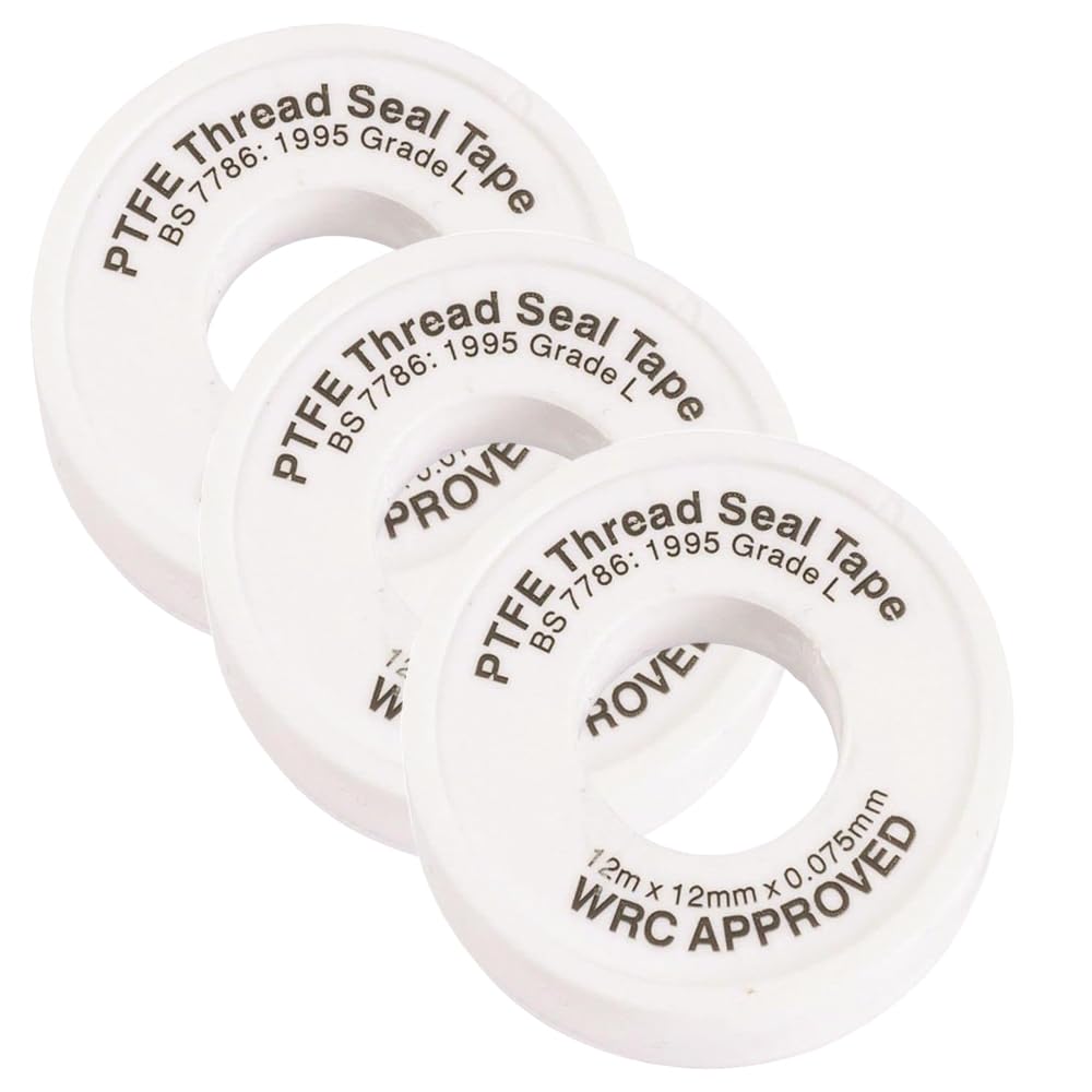 3 x PTFE Thread Seal Tape 12mm x 0.075mm x 12m WRAS Approved Plumbing Tape for Water and Gas Pipe Threads Leak Sealing Plumbers Tape for Bathroom Kitchen Heating Systems Home Repairs and Home Services