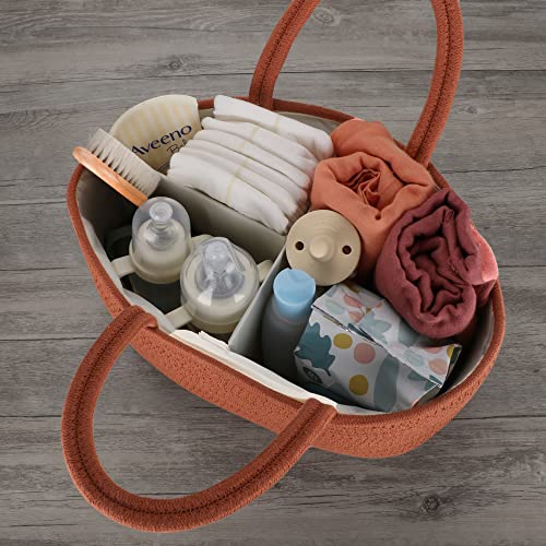Image of XUANGUO Cotton Rope Baby Diaper Caddy Organizer Basket with handles Rust