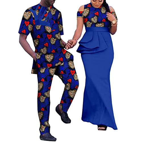 African Print Dresses for Women Match Men Ankara Outfits Top and Pants Sets Bazin Riche African Couple Clothes Party