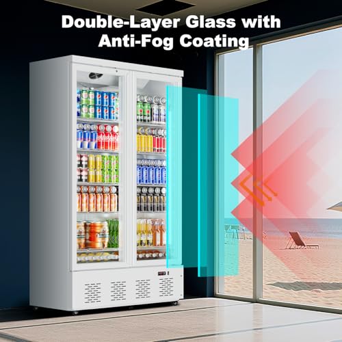 Image of 41.4''W White Commercial Refrigerators, 30.5 Cu.Ft 2 Glass Door Commercial Beverage Refrigerators Upright Display Cooler with LED Light and 10 Adjustable Shelves for Restaurant Stores