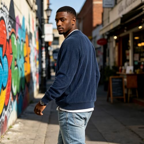 moolBeko Mens Corduroy Shirt Layered Long Sleeve Shirt V Neck Pullover - image 3