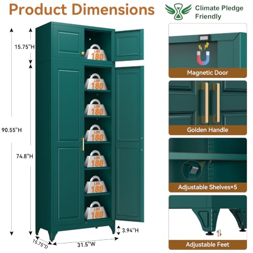 Image of Polup 90 inch Pantry Cabinet, Tall Metal Storage Cabinet with Doors and Shelves