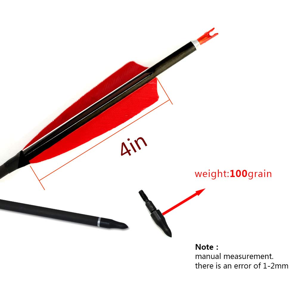 ACCMOS 33 Pollici Freccia in Carbonio ID 6,2 mm Spine 300 con 4" Piuma di Tacchino Frecce da Caccia, per Arco Ricurvo Arco Composto Tiro con L'Arco 6 pzi (6pcs, Spine 300)