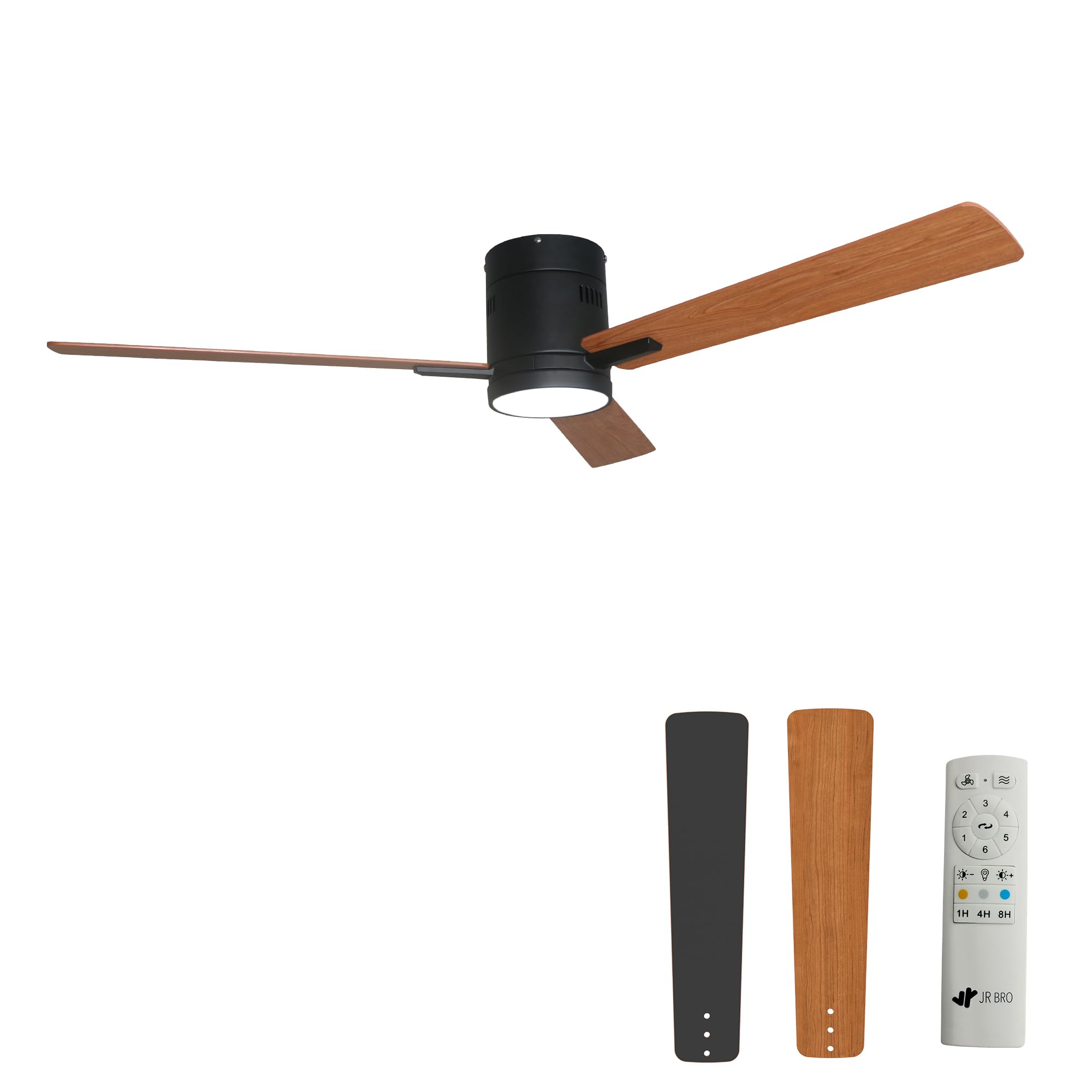 Ventilador de techo con luz y mando a distancia,LED con 3 colores,iluminación regulable,DC silencioso,Ø132 cm,6 velocidades,temporizador,modo verano/invierno,para dormitorio y salón (Negro)