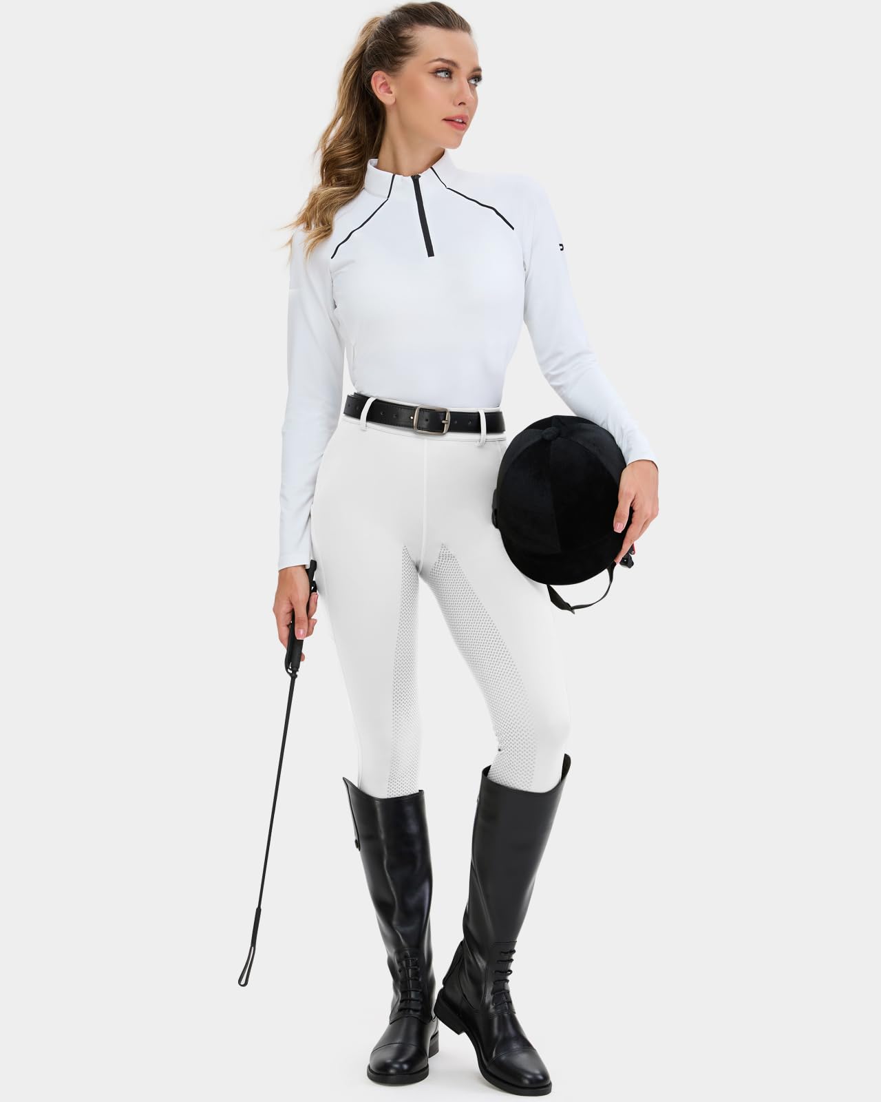 HMILES Leggings da Equitazione da Donna, in Silicone, con Inserti Completi, a Vita Alta, Elasticizzati, da Equitazione, da Donna, con Passante per, Bianco, L