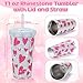 Domensi 17 oz Bling Diamond Tumbler Heart Print Rhinestone Cup Crystal Vacuum Insulated Mug for Women Girl Friend Valentine's Day Birthday Mother's Day Nurse Teacher Appreciation Gift (Pink Heart)