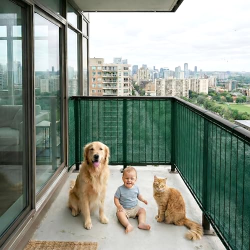 Image of RED WIND Baby Safety Net with Reinforced Edges | 4.5 x 20 Ft | Green with Black Lines | HDPE | 90% Shade UV Resistant Baby, Pet Safety Net for Balcony, Staircase, Railings