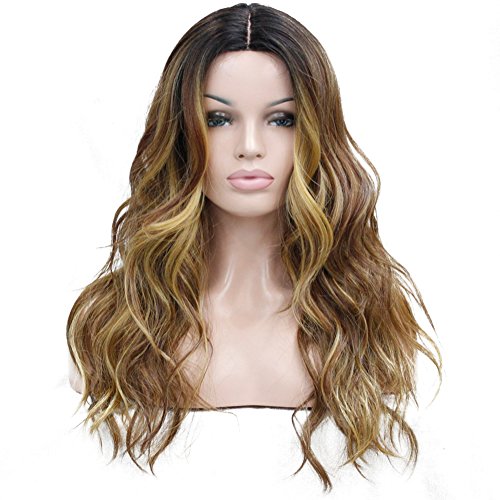 Lydell Women's Ombre Wigs Synthetic Natural Long Wavy Brown/Blonde Highlights Full Wig 7 Color (AB795 Brown) Lydell Women's Ombre Wigs Synthetic Natural Long Wavy Brown/Blonde Highlights Full Wig 7 Color (AB795 Brown)