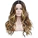 Women's Ombre Wigs Synthetic Natural Long Wavy Brown/Blonde Highlights Full Wig 7 Color (#AB795 Brown)