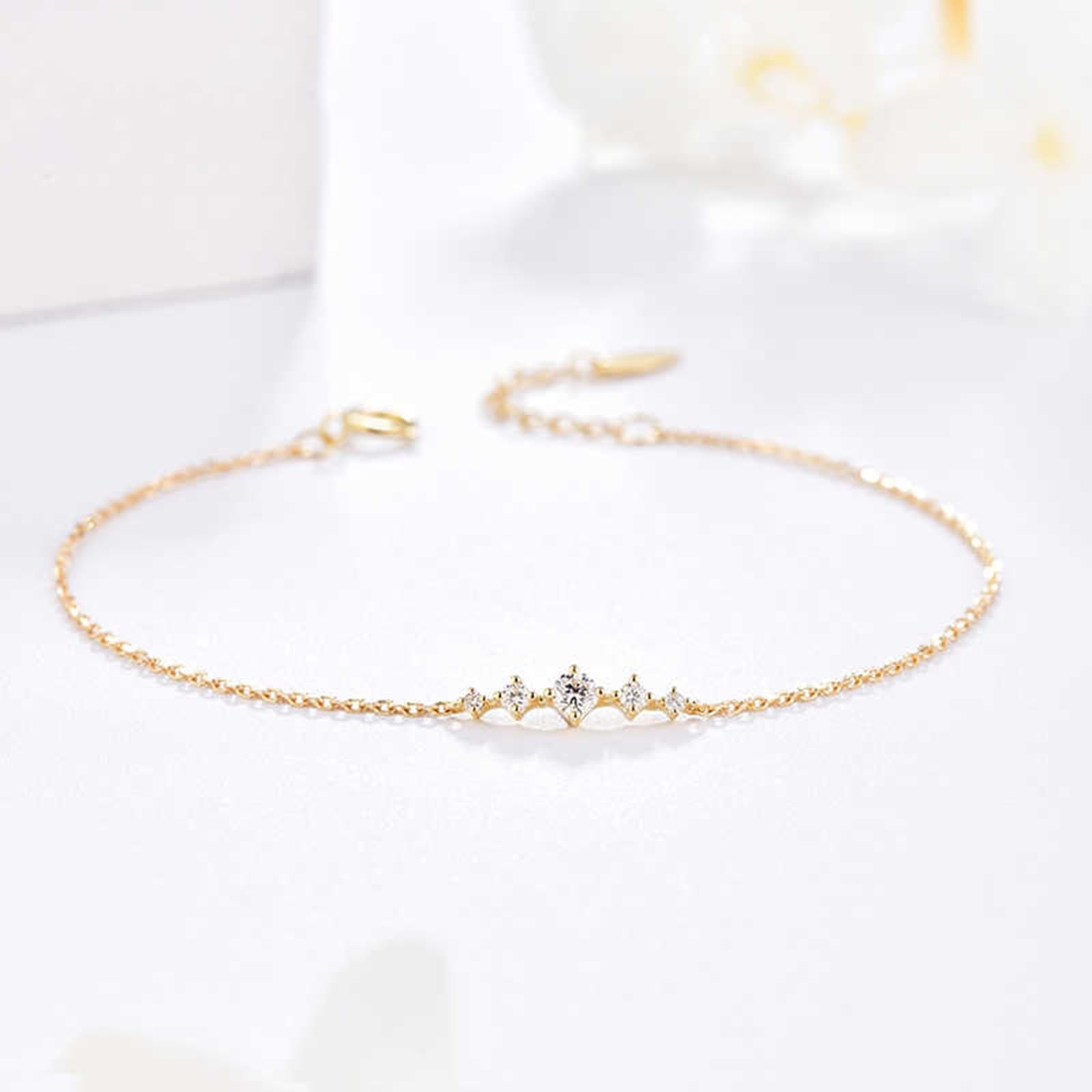 Bracelet breloques en or jaune 9 K/14 K/18 carats, blanc 0,12 carat créé en laboratoire, diamant classique, taille ronde, véritable bracelet pour femme en or 18/14/9 carats
