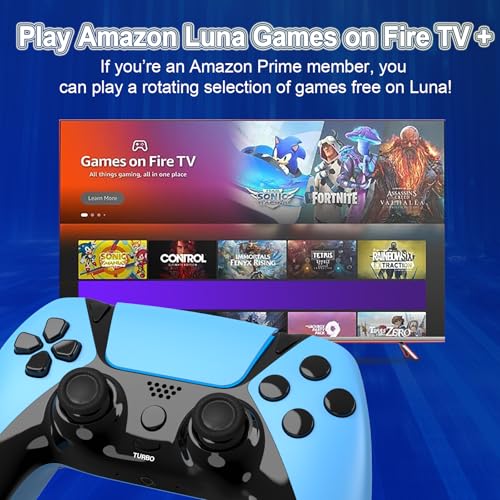 Image of UGAME For Luna Controller, Game Control for PC Fire Stick PlayStation 4 Steam Phone Tablet TV with Back Paddles Turbo 1200mAh Power Supply (Blue)