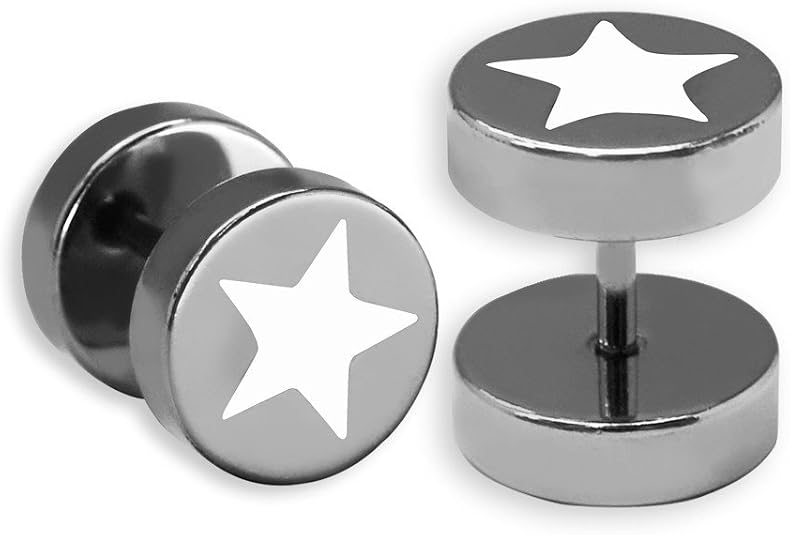 Soul-Cats 2x0, 8 cm Fakeplugs falso Plug Tunnel Ear Orecchini Fakepiercing Owl stella, modello: Modello 1