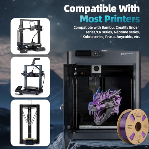 Image of Silk Tricolor PLA Filament 1.75mm, 3D Printer 3-in-1 Multicolor PLA Filament, Dimensional Accuracy + /-0.02mm 1KG Spool (2.2 lbs), Shiny Silk Texture, Triple Color Silk PLA Filament (Blue Purple Black)
