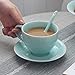 Coffee Mugs Teacups and Saucer Set with Spoon Porcelain Celadon Drinkware (Sky Blue03)