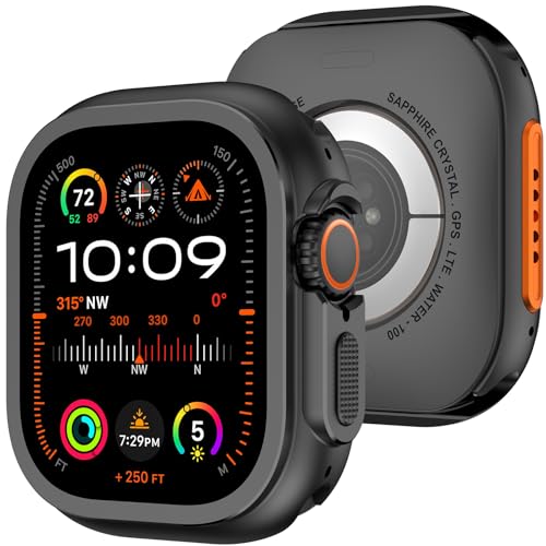 Amizee 2 in 1 Metallo Cover Compatibile con Apple Watch Ultra 3/2/1 49mm, Rigida PC Anti-Graffio Metallo Cornice con Copertura Posteriore Protezione Custodia per iWatch 49mm, Nero