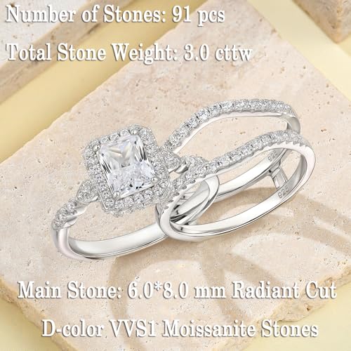 Image of Newshe Jewellery Wedding Ring Set for Women Radiant Engagement Rings