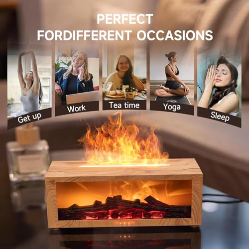 Diffuseur d'huiles essentielles cheminée effet bois avec télécommande et minuteur LED - 6