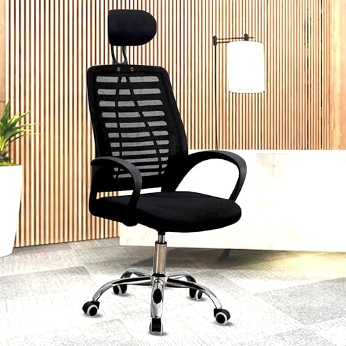 Image of Casa Copenhagen,Mesh Office Desk,Rocking, Ergonomic Computer Chair Adjustable High with Headrest and Comfortable Armrest Swivel Chair - Dark Black & Black Handle