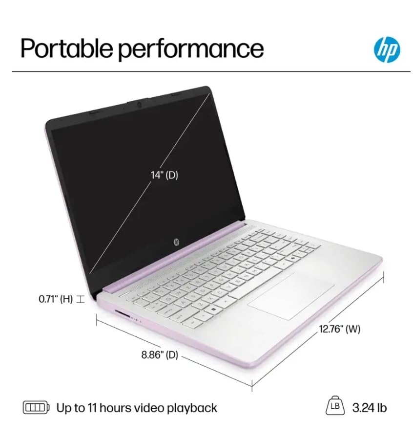 Image of HP 2025 Student Laptop, Intel Processor N150(up to 3.6 GHz), 14 Inch LED Screen,8G RAM, 256GB Storange (128GB UFS+128GB MSD),1 Year Office 365, Windows 11 Home,Honey Lavender,w /YYY Accessories
