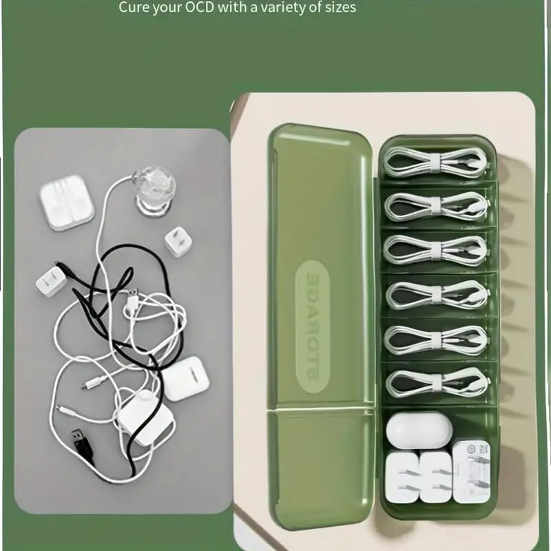 Image of STARLIX Charging Cord Organizer & Cable Management Box - 7 Compartments for USB Cords, Mobile Chargers, Paper Clips, Cards, Desk Electronics, Accessories, Durable, Space-Saving