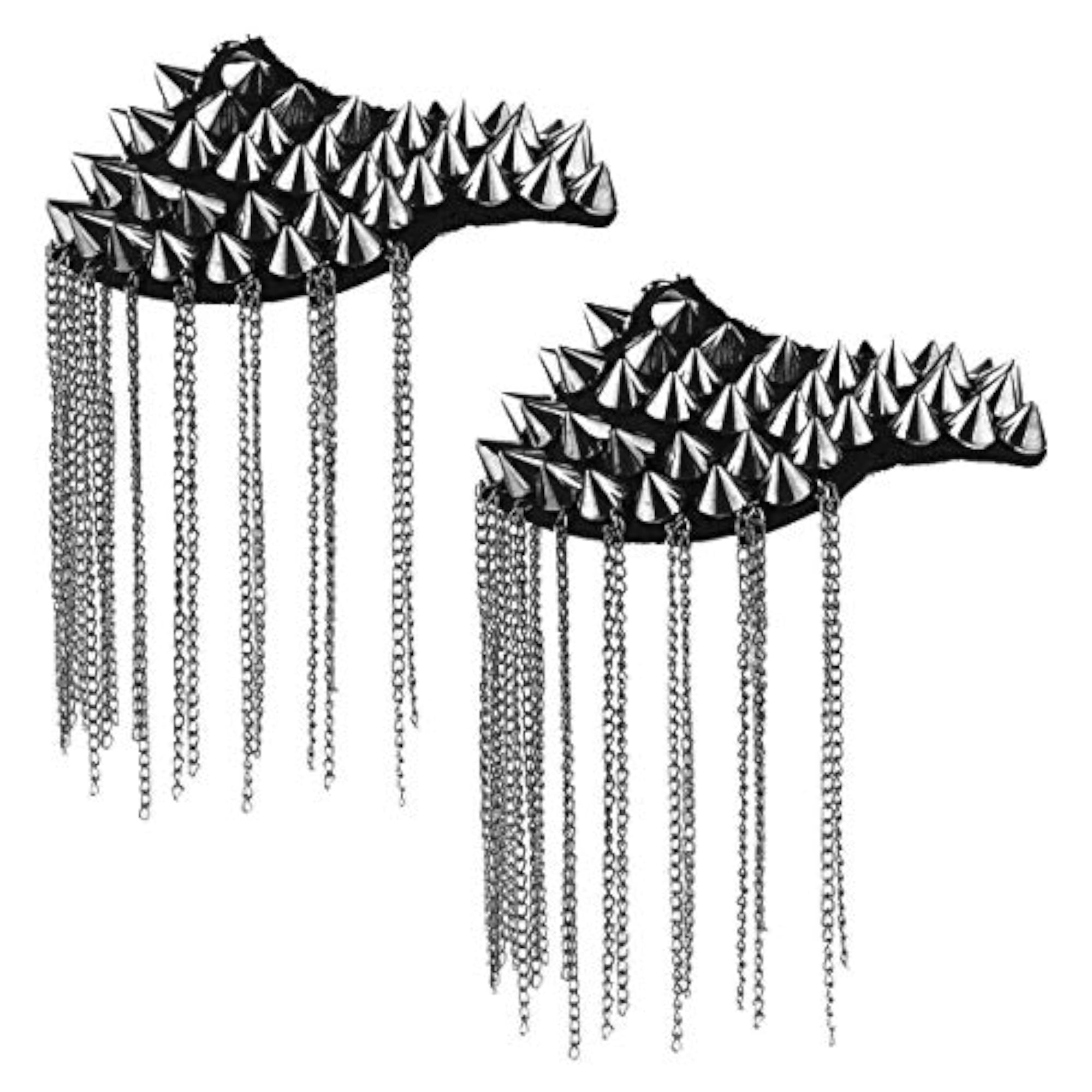2Pcs Vintage Spike Rivet Tassel Epaulet Brooch Set