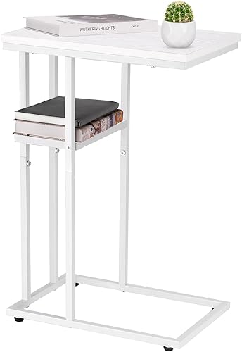 Yoobure Mesa auxiliar en forma de C, mesa auxiliar para sofá y cama, mesa auxiliar pequeña para espacios pequeños, sala de estar, dormitorio, mesa