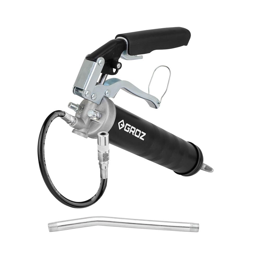 Groz Dual Mode Grease Gun, 500 gms | Telescopic Handle with Pistol and Lever Mode | 12 Months Warranty |High Pressure and High Volume Setting | Heavy Duty Grease Gun | G77