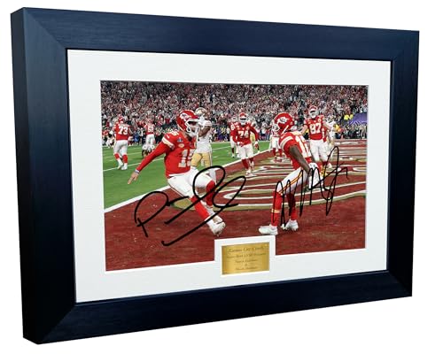 Patrick Mahomes Mecole Hardman Kansas City Super Bowl LVIII 58 Winners Autographed Signed 12x8 A4 Photo Photograph Picture Frame American Football Poster Gift Colour