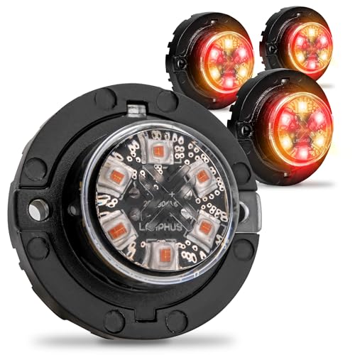 4pc SnakeEye III Amber Red LED Hideaway Strobe Light [SAE Class 1] 12V 1 Inch Round Waterproof Wig Wag Emergency Flashing Hide Away Fire Police Light Bulb for Firefighter EMS POV Cars Truck Vehicles