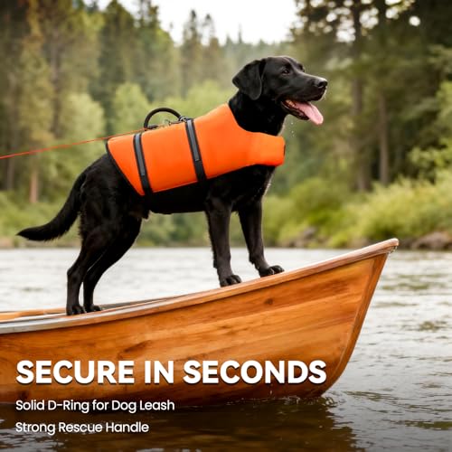 VIVAGLORY Rip Stop Schwimmweste Hund, Hundeschwimmweste, Schwimmhilfe & Auftrieb, Rettungsweste Hund für Bootfahren, S, Neon-Orange