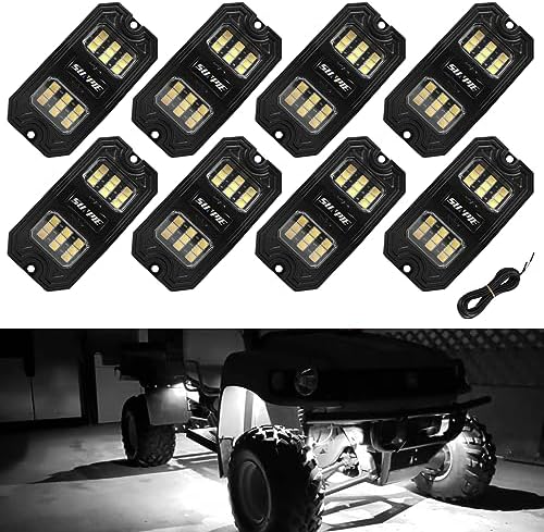 SUNPIE 8 Pods Pure White LED Rock Lights Wide Angle 6000K for Off Road Truck Car ATV UTV SUV Motorcycle Under Body Glow Light Lamp Fender Lighting, Extension Wires Provided