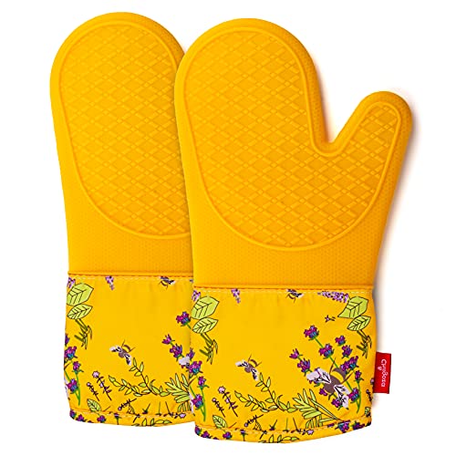 Silicone Oven Gloves Heat Resistant for Cooking BBQ Grilling Microwave Yellow