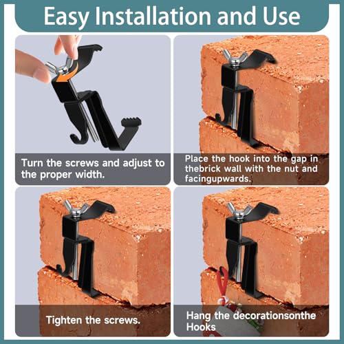 Image of Stainless Steel Brick Hooks, 6 Pack, 1-3 /4 inch to 2-3 /4 inch Heavy Duty, No Drill, Outdoor & Indoor Use
