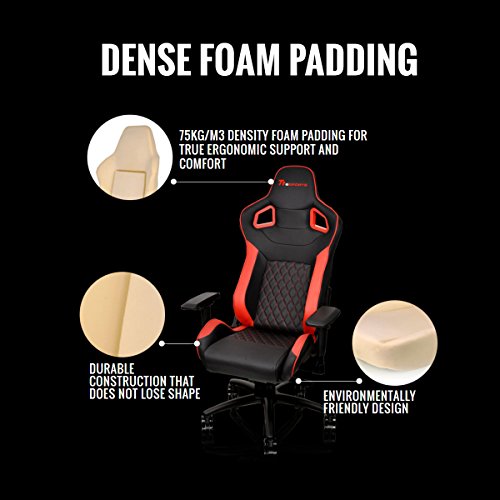 TT e-Sports GTC 500 Nero & Blu Comfort Series Gaming Chair, in Ecopelle, Colore: Nero/Blu, Similpelle, Black/Red, 53.5x59.5x142 cm - Sedia gaming - Immagine 12