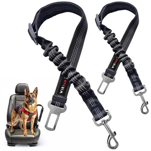 Wirhan 2-Pack Dog Seat Belts for Cars UK, Dog Car Harness Car Seat Belt with Buckle Clip – Dogs & Cats Adjustable Car Dog Lead Belt Heavy Duty Elastic Lead Harness Pet Seat Belt for Vehicle